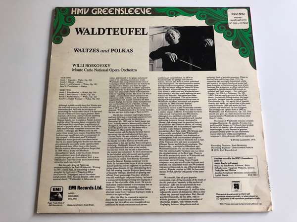 Waldteufel: Waltzes and Polkas/ Including The Skaters: España - Estudiantina - Minuit - L'Esprit Francais/ Willi Boskovsky/ Monte Carlo National Opera Orchestra/ EMI Records Ltd./ LP, STEREO-QUADRAPHONIC/ ESD 7012