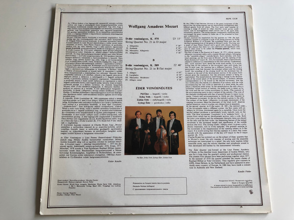 Mozart - String Quartets K.575 & 589 / Eder Quartet / Made in Hungary 1982 / HUNGAROTON LP STEREO / SLPX 12128