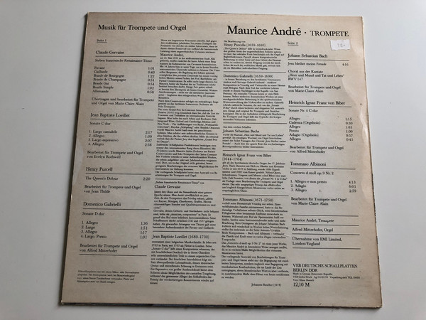 Maurice André ‎– Musik Für Trompete Und Orgel / Trompete / ETERNA LP STEREO / 8 27 052