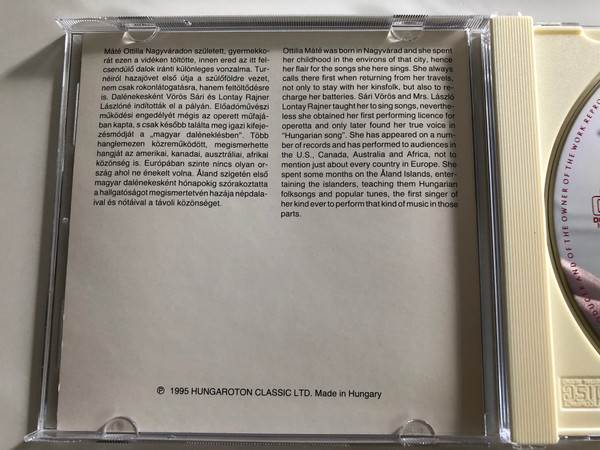  Ottilia Máté - My Home is in Transylvania / Erdélyországban van az én hazám / Hungaroton Classic HCD 10264 / Audio CD 1995 (5991811026424)