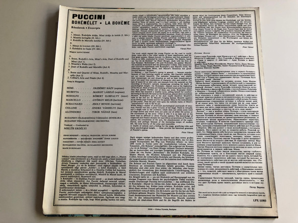 Puccini ‎– La Boheme / Conducted: Miklos Erdelyi / E.Hazy, M.Laszlo, Zs.Bende, R.Ilosfalvy, Gy.Melis, E.Varhelyi / Budapest Philharmonic Orchestra / HUNGAROTON LP STEREO - MONO / LPX 11503