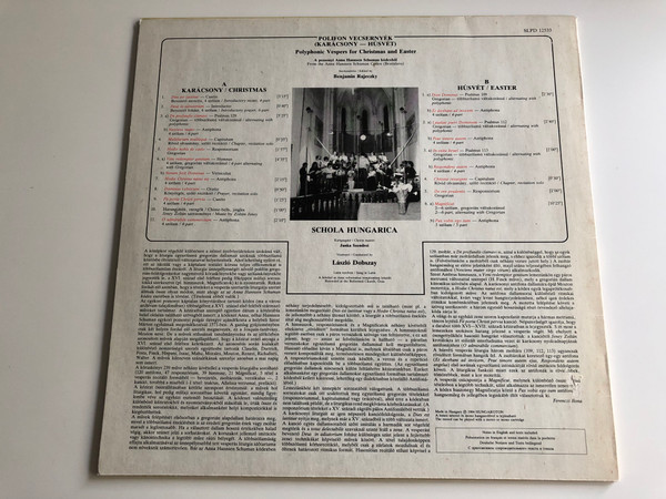 Vespers for Christmas and Easter / Karácsonyi És Húsvéti Vecsernyék / Conducted: László Dobszay ‎/ Schola Hungarica / HUNGAROTON LP STEREO / SLPD 12533