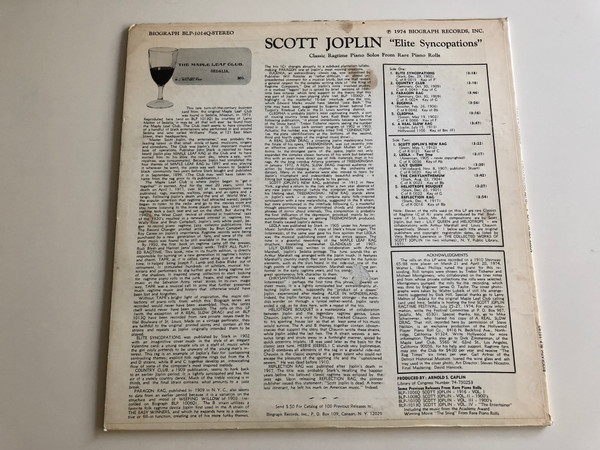 Scott Joplin ‎– Elite Syncopations / Classic Ragtime From Rare Piano Rolls Vol.5 / BIOGRAPH LP STEREO / BLP 1014Q