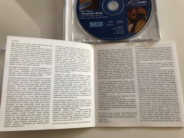 1000 Years of Hungarian Music / Katalin Pitti soprano, Dániel Benkő lute, guitar / A magyar zene 1000 éve dalban, lanttal és gitárral / CÉH CCD 0627 / Audio CD 2000