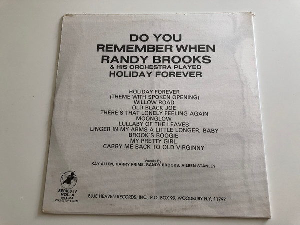 Do You Remember When Randy Brooks & His Orchestra Played Holiday Forever / Performances Never Before Available / Blue Heaven Records LP / ‎BH4-404