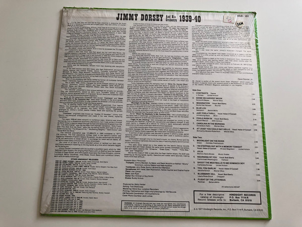 Jimmy Dorsey and His Orchestra ‎– 1939 - 1940 / Vocals: Helen O'Connell, Bob Eberly / The Original For Radio Only Recordings / Hindsight Records LP STEREO - MONO / HSR-101