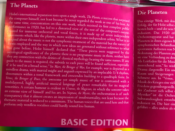 Holst - The Planets / New York Philharmonic / Conducted by Zubin Mehta / Basic Edition 36 / Audio CD 2001 (685738931828)