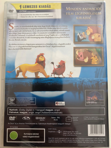 The Lion King DVD 1994 Az oroszlánykirály / Directed by Roger Allers, Rob Minkoff / Starring: Matthew Broderick, James Earl Jones, Jeremy Irons, Moira Kelly, Nathan Lane (5996255736427)