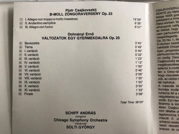 Tchaikovsky - Piano Concerto No.1, Klavierkonzert Nr.1 / Dohnányi / Variations On A Nursery Song. Op. 25 / Andras Schiff / Chicago Symphony Orchestra / Conducted: Sir Georg Solti ‎/ Hungaroton Audio CD 1986 Stereo / HCDL 31252