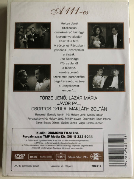 A 111-es DVD 1938 Number 111 / Directed by Székely István / Starring: Törzs Jenő, Lázár Mária, Jávor Pál, Csortos Gyula, Mákláry Zoltán (5999882685182)