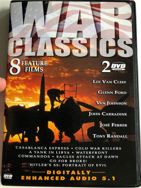  War Classics DVD 2003 / 8 Feature films / Casablanca Express, Cold War Killers, A yank in Libya, Waterfront, Commandos, Eagles Attack at dawn, Go for Broke! Hitler's SS: Portrait of Evil / 2 DVD (096009252298)