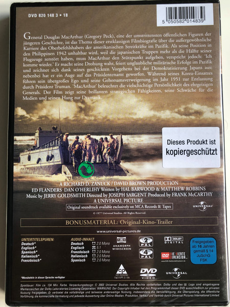 MacArthur DVD 1977 General Douglas MacArthur Held des Pazifik / Directed by Joseph Sargent / Starring: Gregory Peck, Ed Flanders, Dan O'Herlihy (5050582014839)