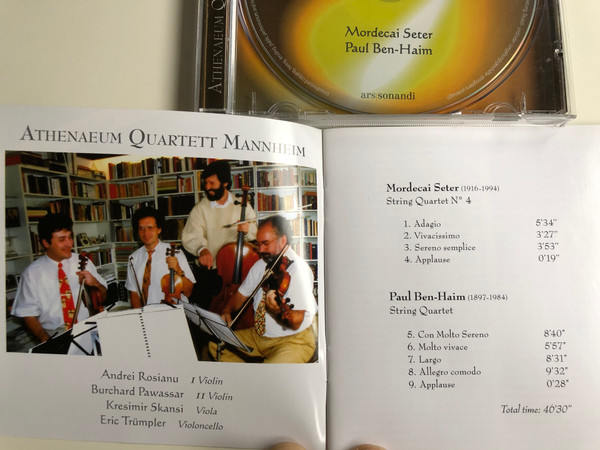 Mordecai Seter - String Quartet Nr.4 / Paul Ben-Haim - String Quartet / Athenaeum Quartett Mannheim / Ars Sonadi Audio CD 2006