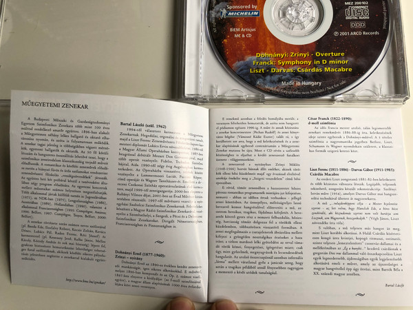 Műegyetemi Zenekar / Orchestra of the tehnical university Budapest / Conducted: Bartal László / Dohnányi: Zrinyi - Overture, Franck: Symphony In D Minor / Liszt - Darvas: Csárdás Macabre / ARCO Records Audio CD 2001 / MEZ 200102