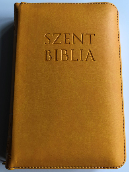 Holy Bible - Szent Biblia / Károli Gáspár / Small size Sun Yellow Imitation Leather with zipper / Napsárga / Golden Edges / Words of Christ in Red / Maps & Timeline / Jézus szavai piros kiemeléssel / Térképek és idővonal (PatmosBibleYellowSmall)