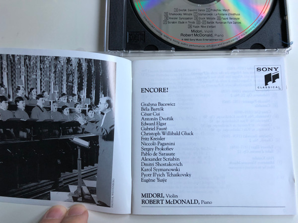 Midori - Encore! / Piano: Robert McDonald / Kreisler, Paganini, Faure, Tchaikovsky, Sarasate / Sony Classical ‎Audio CD 1992 / SK 52568