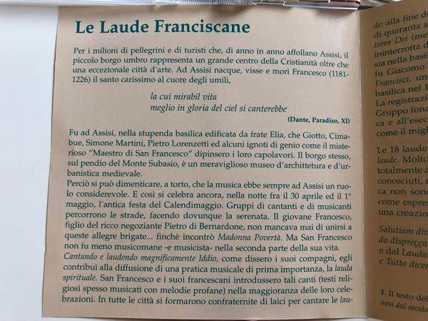 La Laude Franciscane / Cantori Di Assisi dirige Evangelista Nicolini / Ermitage ‎Audio CD 2001 / GD 203