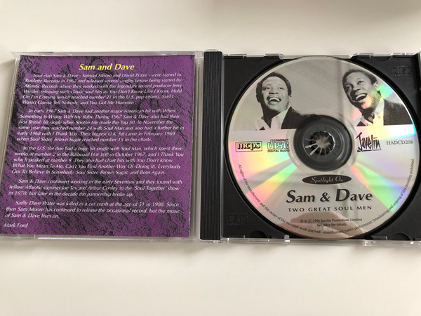 Sam & Dave ‎– Two Great Soul Men / Featuring Hold On I'm Coming, Soul Man, Soul Sister Brown Sugar, Soothe Me / Javelin Audio CD 1996 / ‎HADCD208