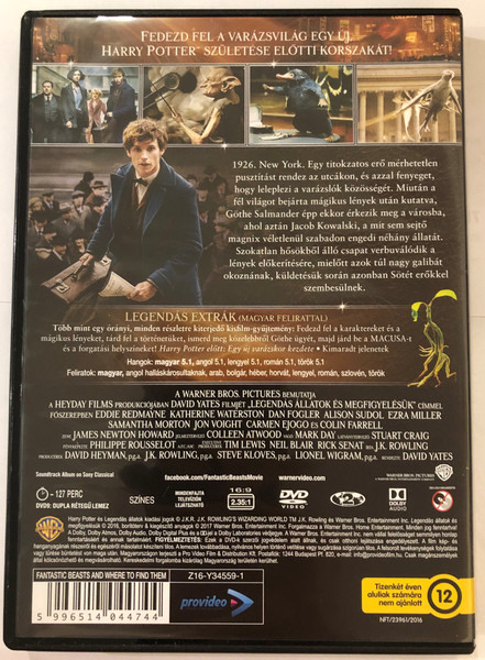 Fantastic Beasts and where to find them DVD 2016 Legendás Állatok és megfigyelésük / Directed by David Yates / Starring: Eddie Redmayne, Katherine Waterston, Dan Fogler, Alison Sudol, Ezra Miller, Samantha Morton (5996514044744)