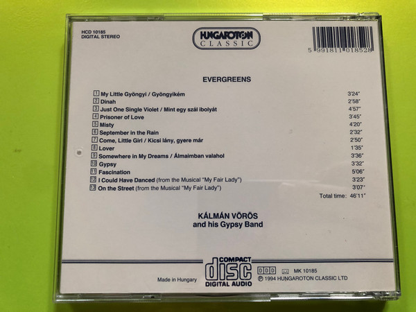 Evergreens - Kálmán Vörös And His Gipsy Band / September in the rain, Prisoner of Love, My Fair Lady, Fascination, Misty, Lover, Dinah / Qualiton Audio CD 1994 Stereo / HCD 10185 (5991811018528)