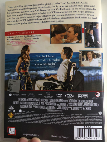 Me before you DVD 2016 Senden önce ben / Directed by Thea Sharrock / Starring: Emilia Clarke, Sam Claflin (8680979017272)