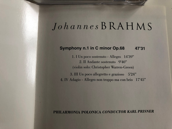 Johannes Brahms ‎– Symphony N. 1 In C minor Op.68 / Classic Art Audio CD 2000 / CA 196
