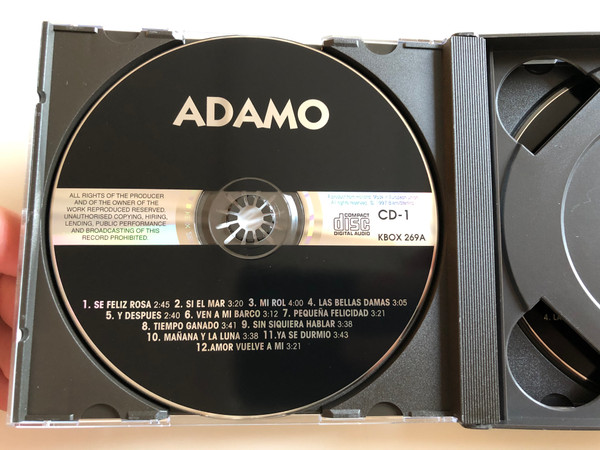 Adamo - La Noche, Las Joyas, Tu Nombre, Se Feliz Rosa, Ya Se Durmio, Sin Siquiera Hablar / Biem/Stemra 2x Audio CD 1997 / KBOX 269