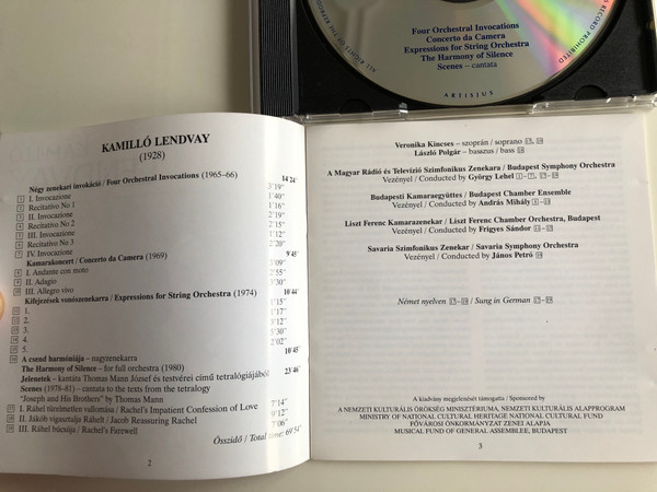Kamillo Lendvay - Four Orchestral Invocations, Concerto da Camera, Experssions for String Orchestra, The Harmony of Silnce, Scenes-cantata / Hungaroton Classic Audio CD 2001 Stereo / HCD 32064
