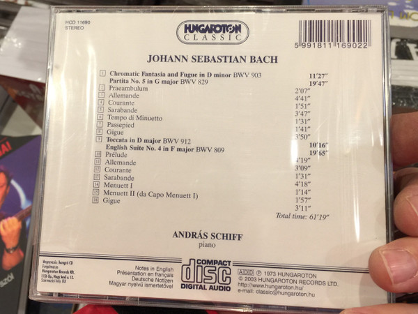 Johann Sebastian Bach - Chromatic Fantasia and Fugue, Partita in G major, Toccata in D major, English Suite in F major / András Schiff, piano / Hungaroton Classic Audio CD 2003 Stereo / HCD 11690
