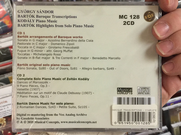 György Sándor / Bartok - Baroque Transcriptions, Kodaly - Complete Piano Music / Musical Concepts 2x Audio CD 2010 / MC 128