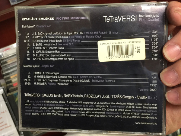 TeTraVERSI Fuvolanégyes (Flute Quartet) / Kitalált Emlékek, Fictive Memories / Fon-Trade Music ‎Audio CD 2006 / FTMCD 1