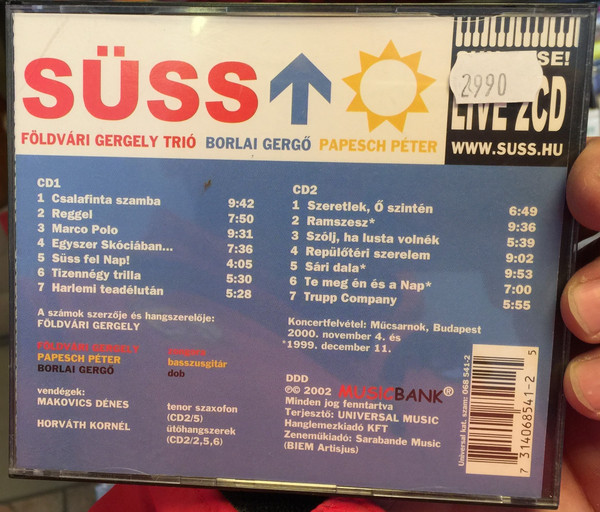 Süss Fel Nap! - Sun, Rise! / Földvári Gergely Trió, Borlai Gergő, Papesch Péter ‎/ MusicBank Ltd. ‎2x Audio CD 2002 / A33-02-1