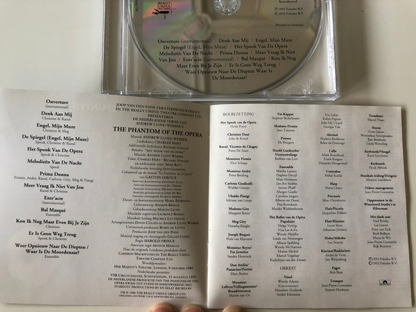 Hoogtepunten Uit The Phantom Of The Opera (De Nederlandse Versie) / Mer Henk Poort, Joke de Kruijf, Peter de Smet ‎/ Polydor ‎Audio CD 1993 / 521 205-2