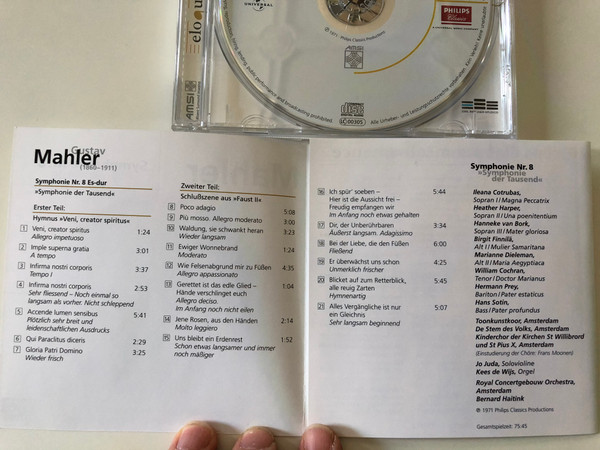Gustav Mahler – Symphonie Nr. 8 ''Symphonie der Tausend'' / Contrubas, Finnila, Cochran, Prey, Sotin / Royal Concertgebouw Orchestra, Bernard Haitink ‎/ Philips Classics ‎Audio CD / 473 176-2