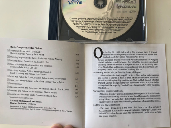 Max Stainer's Classic Film Score / Gone With The Wind - Charles Gerhardt, National Philharmonic Orchestra / BMG Music Audio CD 1974 / GD80452