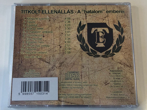 A ''Hatalom'' Emberei - Titkolt Ellenállás ‎/ Titkolt Records Audio CD / TR004