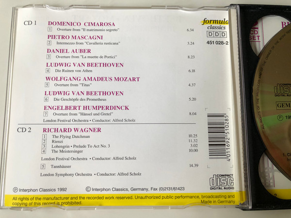 Beethoven, Mozart, Humperdinck, Wagner - Overtures / London Festival Orchestra, Alfred Scholz / Formula Classics 2x Audio CD 1992 / 451 028-2