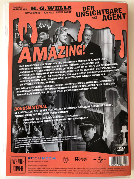 Der Unsichtbare Agent DVD 1942 Invisible Agent - Monster Classics / Directed by Edwin L. Marin / Based on the novel by H.G. Wells / Starring: Ilona Massey Jon Hall (4020628977719)
