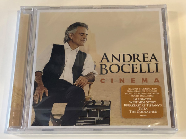Andrea Bocelli ‎– Cinema / Features stunning new Arrangements of songs from the world's greatest movies including Gladiator, West Side Story, Breakfast at Tiffany's, Evita, The Godfather / Sugar Audio CD 2015 / 4811885