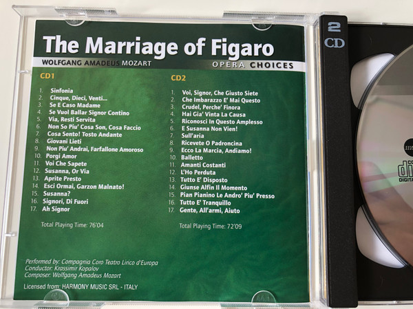 The Marriage of Figaro - Wolfgang Amadeus Mozart - Opera Choices / Compagnia Coro Teatro Lirico d'Europa, Conductor: Krassimir Kopalov / 2x Audio CD 2006 / OC211