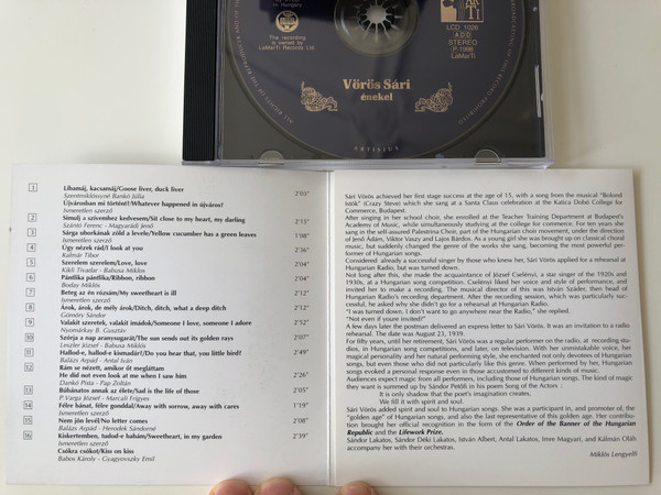 Libamáj, Kacsamáj (Hungarian Songs) - Vörös Sári, enekel / Nem Jön Levél, Szerelem Szerelem, Árok, Árok, De Mély Árok, Félre Bánad, Félre Gonddal, Úgy Még Sose Volt, Darumadár Útnak Indul,... / Lamarti Audio CD 1998 Stereo / LCD 1026