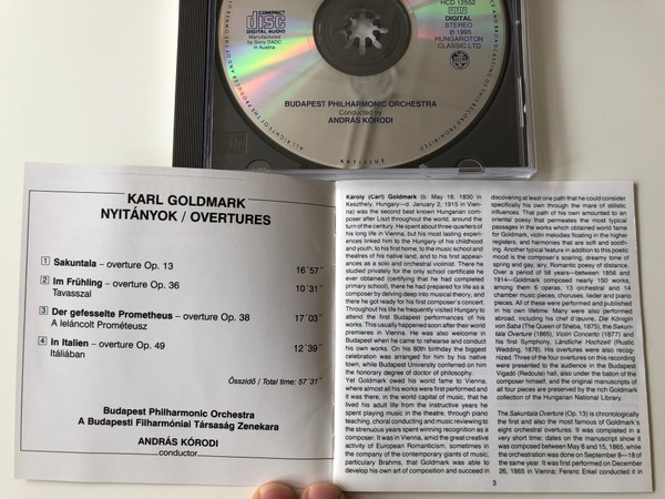 Karl Goldmark - Overtures: Sakuntala, Im Frühling, Prometheus, In Italien / Budapest Philharmonic Orchestra, András Kórodi / Hungaroton ‎Classic Audio CD 1995 Stereo / HCD 12552