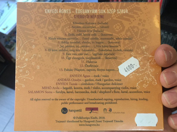 Enyedi Ágnes ‎– Édesanyám Sok Szép Szava... (Gyergyói Népzene) / Folk Európa ‎Audio CD 2018