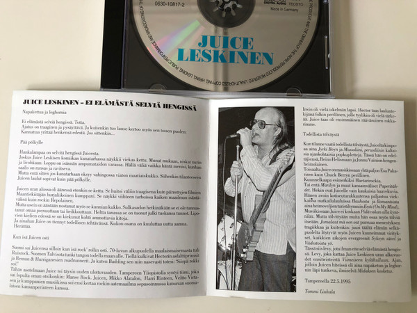 20 Suosikkia / Juice Leskinen ‎– Ei Elämästä Selviä Hengissä / Fazer Records ‎Audio CD 1995 / 0630-10817-2