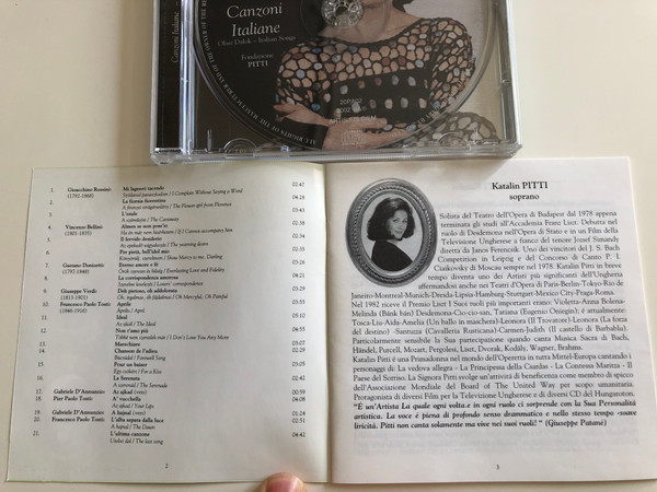 Edition Fondazione-PITTI-Alapitvany / Katalin Pitti - voce, Janos Acs - piano / Canzoni Italiane - Olazs Dalok - Italian Songs / Live Concert / Tibor Bitskey - Voce Recitante - Vers - Poem / Edition Pitti Audio CD 2002 / 20PA02