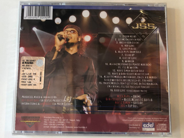 Jeff Scott Soto ‎– JSS Live At The Gods 2002 / JSS, Alex Papa, Gary Schutt, Howie Simon / Frontiers Records ‎Audio CD 2003 / FR CD149