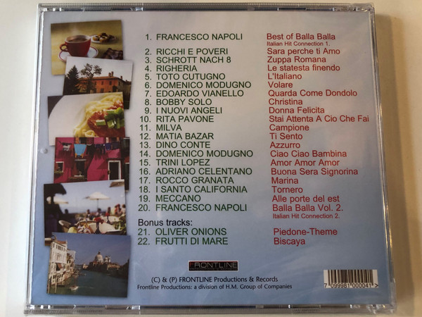 The Best Italian Summer Hits / Adriano Celentano, Ricchi E Poveri, Toto Cutugno, Rocco Granata, Rita Pavone, Francesco Napoli, Righiera, Edoardo Vianello / Frontline Productions & Records ‎Audio CD / 7099981000041