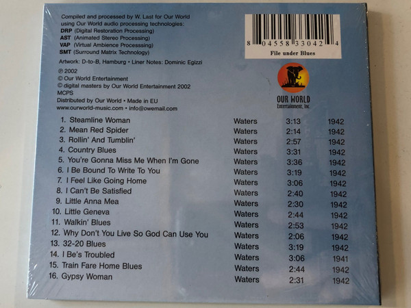 Muddy Waters ‎– You're Gonna Miss Me When I'm Gone / Blues Reference Masters / Feat. Gypsy Woman, Country Blues, Little Geneva, I Feel Like Going Home, Rollin' And Tumblin', a.m.o. / Our World Entertainment, Inc. ‎Audio CD 2002 / 804558330424