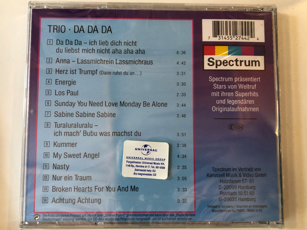 Trio ‎– Da Da Da / Anna,Lassmichrein Lassmichraus, Sabine Sabine Sabine, Turaluralmuralu, Herz Ist Trumpf, Nur Ein Traum... / Spectrum ‎Audio CD / 731455274424