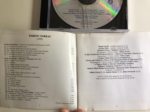 Ferenc Farkas - Cantatas / Cantus Pannonicus, Saint John's Fountain, Vivit Dominus, Waiting of the Spring / Hungaroton Classic Audio CD 1999 Stereo / HCD 31852